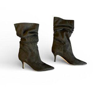 NIB Nine West Mycki Black Faux Suede Ruched Pointed Toe Dress Boots 8.5m